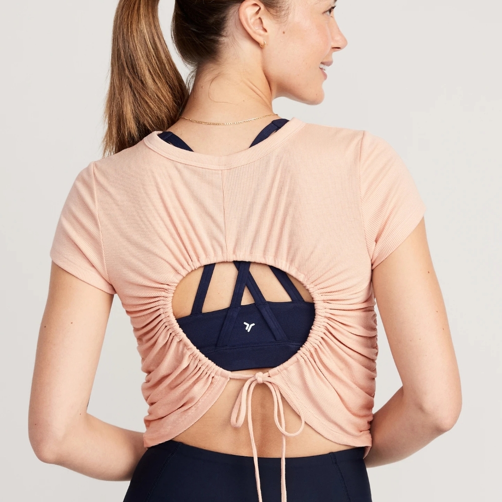 UltraLite Open-Back Shirred Rib-Knit T-Shirt for Women's.
